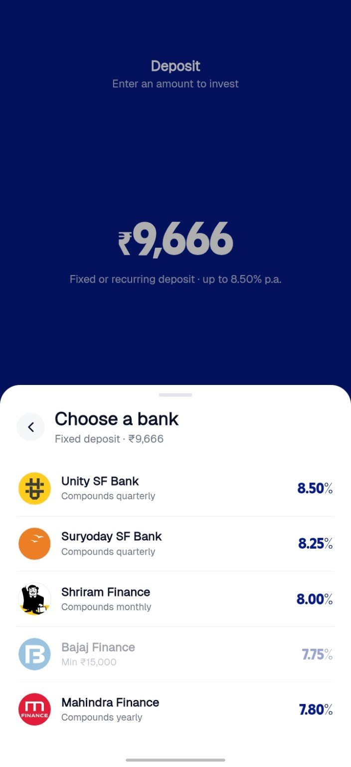 Choose a bank, with Bajaj Finance greyed out at minimum ₹15,000