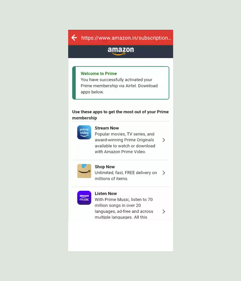 Airtel Thanks reward activation page with coupon code redemption