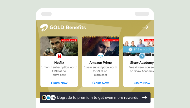 2019 Gold Benefits cards on Home