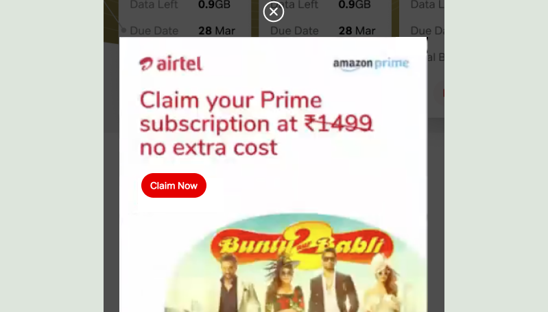 2019 Amazon Prime benefit prompt on app open