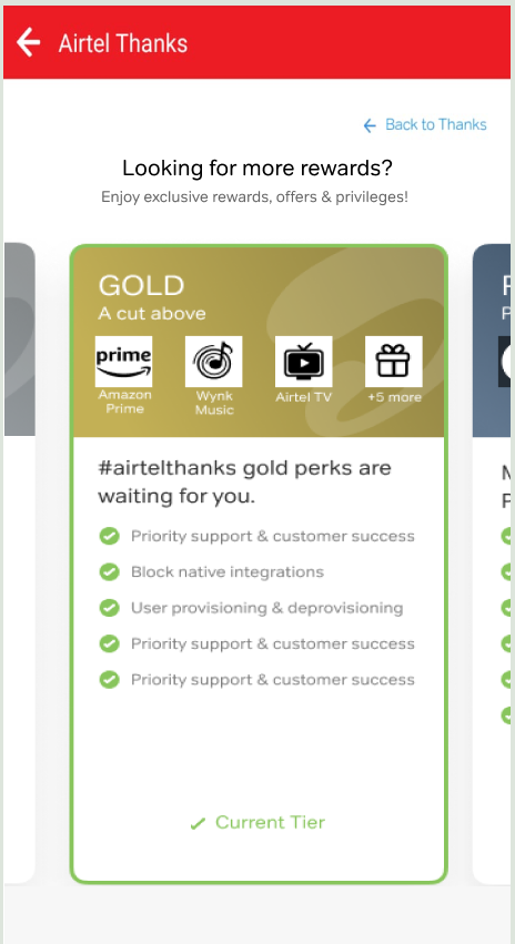 Old tier page with Gold perks