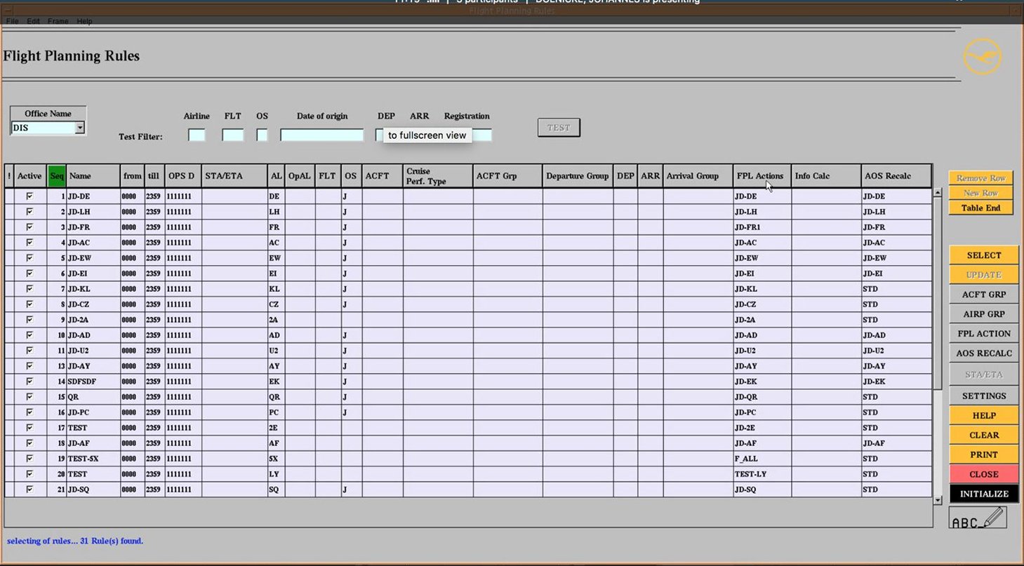 Flight Planning Rules: list of flight legs and actions