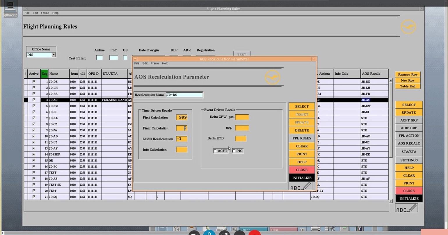 AOS Recalculation Parameter dialog