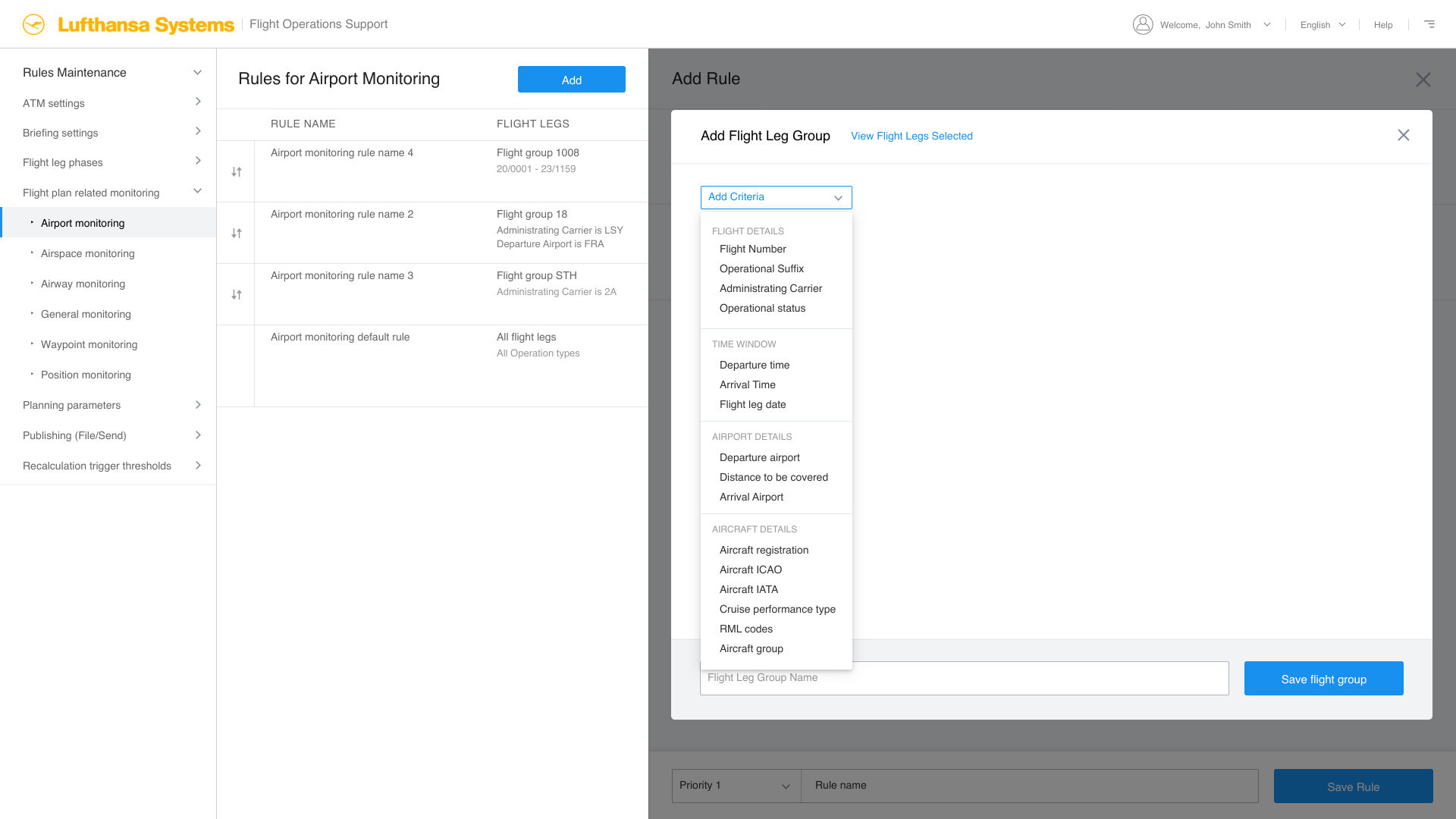 Add flight leg group: criteria categories