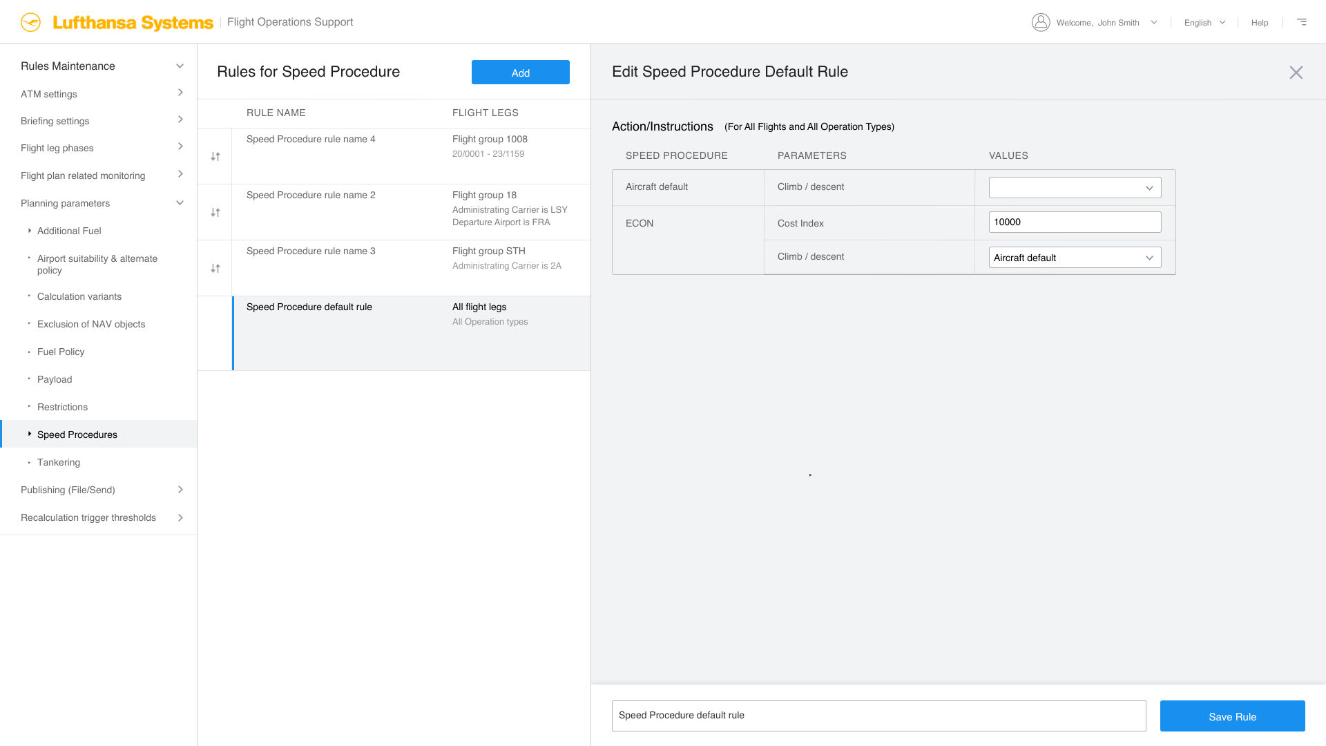 Speed procedure default rule