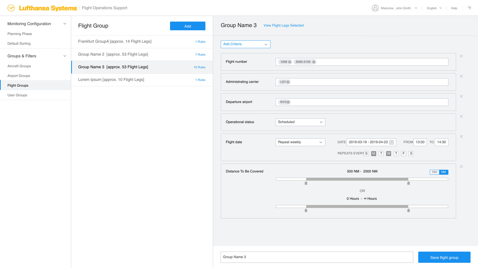 Group builder: weekly repeat, distance, time