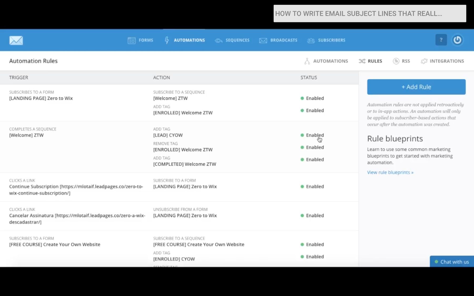 Email automation tool: trigger, action, status rules