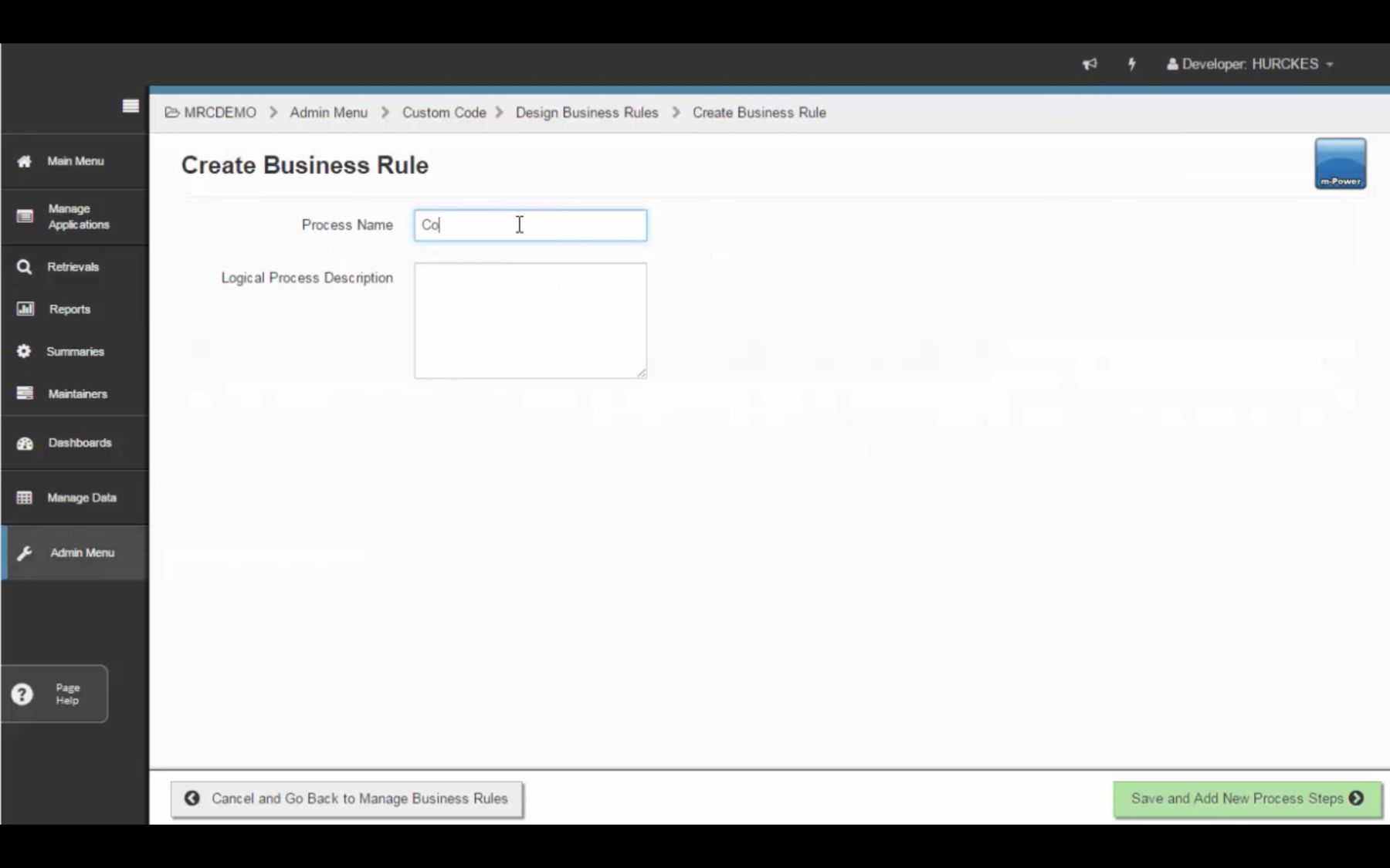 Business Rules Designer: create business rule