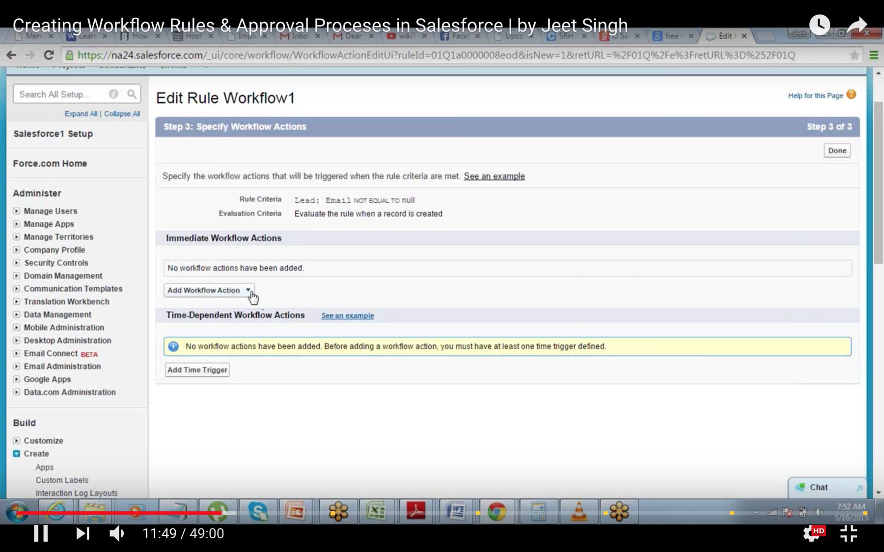 Salesforce: workflow actions and time triggers