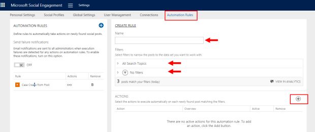 Microsoft Social Engagement: automation rules, filters and actions