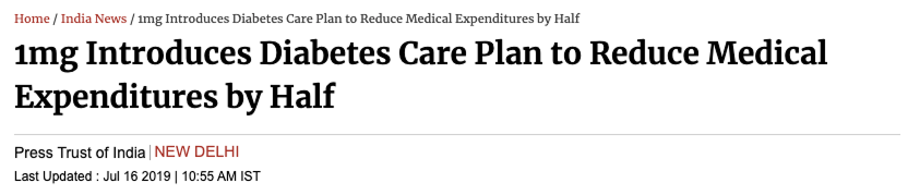 1mg Introduces Diabetes Care Plan - Business Standard Press Article