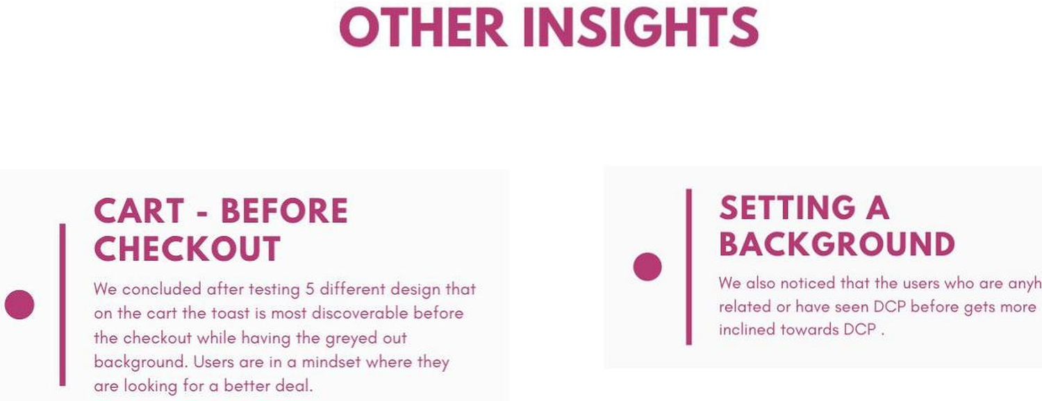 Other Insights slide from the 2019 deck covering cart placement before checkout and the effect of prior familiarity with the plan.