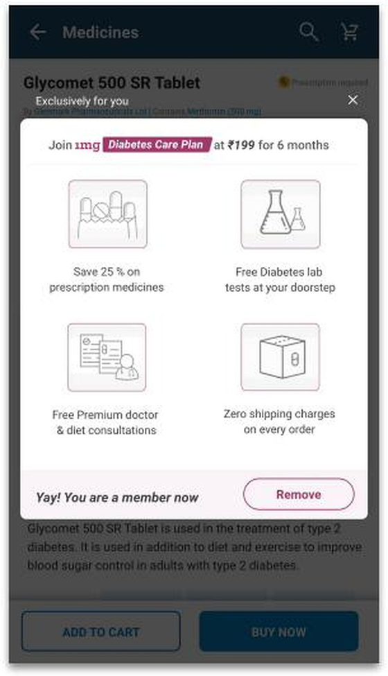 Benefits sheet in member state with a Remove action.